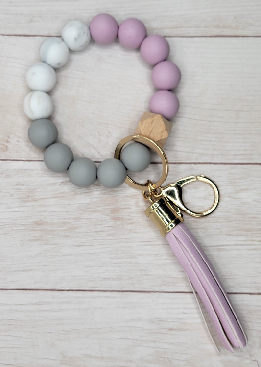#18 Lavender / Gray / Marble Silicone Wristlet Keychain w/ Tassel