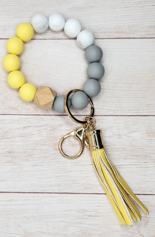 #21 Yellow / Gray / Marble Silicone Wristlet Keychain w/ Tassel