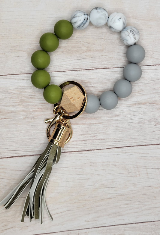 #26 Olive / Gray / Marble Silicone Wristlet Keychain w/ Tassel