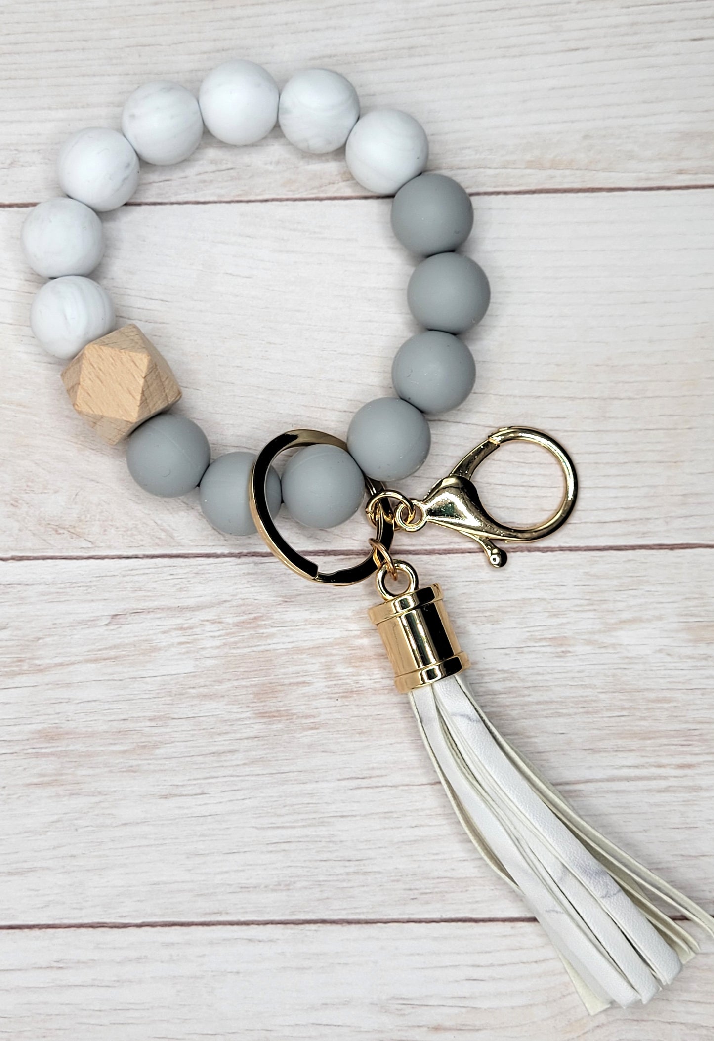 #15 Grey / Marble Silicone Wristlet Keychain w/  Tassel