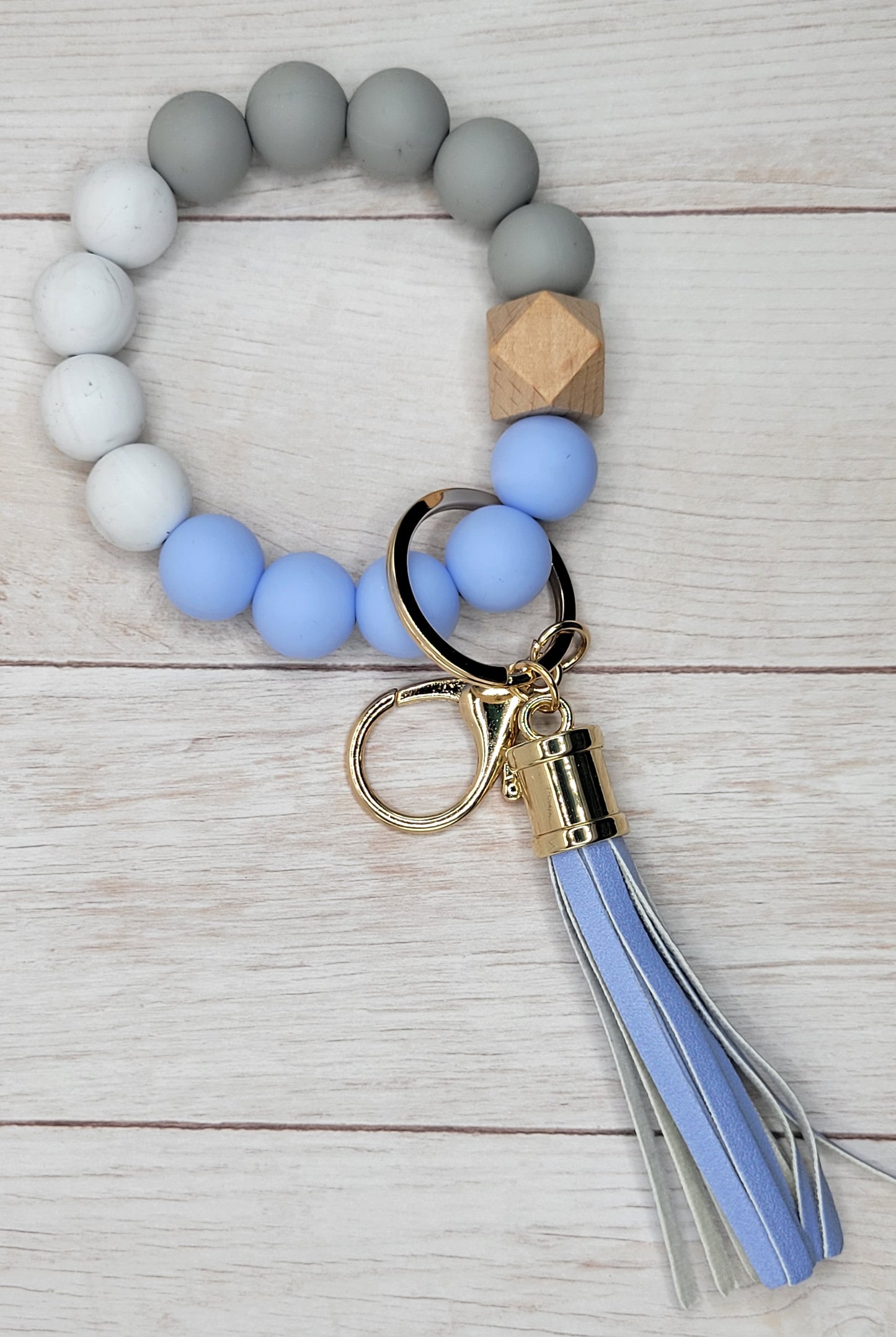 #20 Periwinkle / Gray / Marble Silicone Wristlet Keychain w/ Tassel